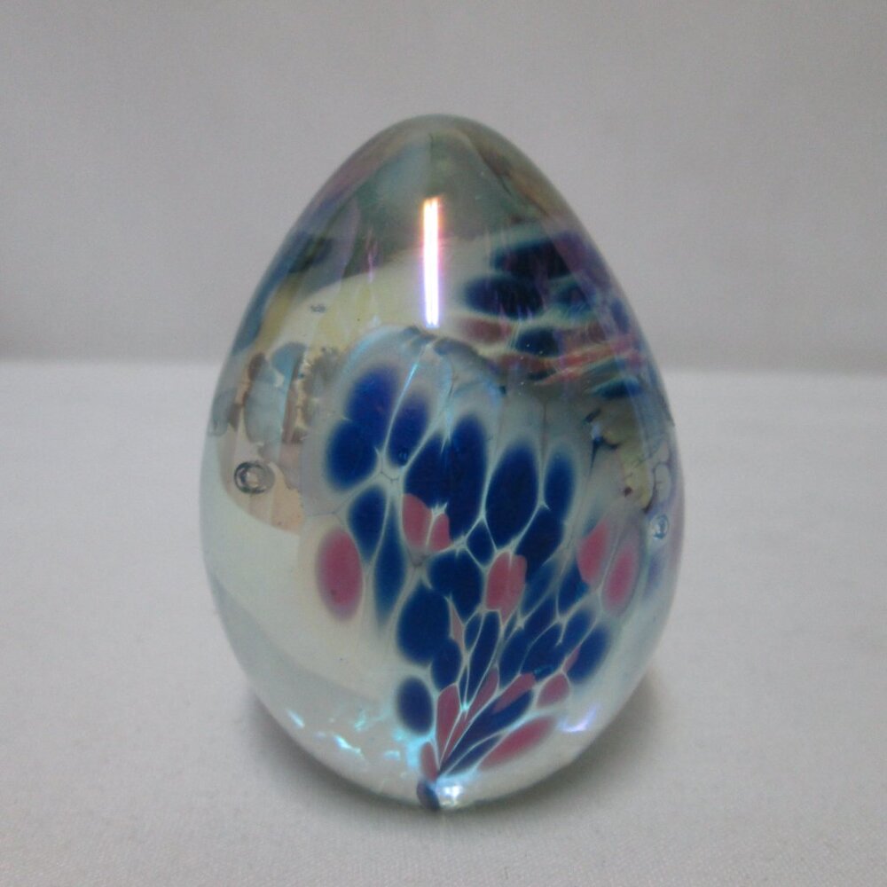 Vines Vintage Paperweight figurine Art Glass egg blue pink white 3" tall - Picture 3 of 8